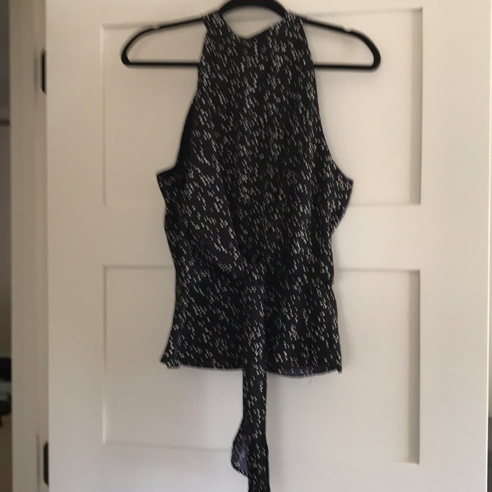 Gorgeous black blouse with white dot pattern sz l
